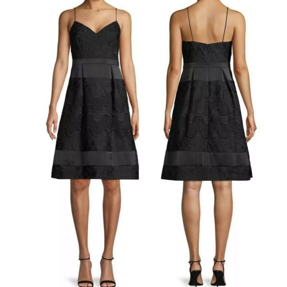 NWT Aidan Mattox Floral Embroidered Black Dress 2